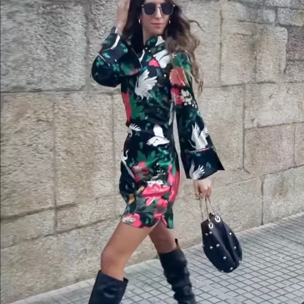 COPY - NWT floral birds colorful printed mini dress .